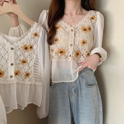 YiXin Latest Summer Tops for Women 2023 Embroidery V Neck Wholesale Thin Loose Ladies  Knitted Women's Clothing T-Shirt
