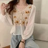 YiXin Latest Summer Tops for Women 2023 Embroidery V Neck Wholesale Thin Loose Ladies  Knitted Women's Clothing T-Shirt