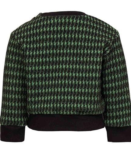 Black and green pied de poule Baby Sweatshirt with Dragon Appliqué-1