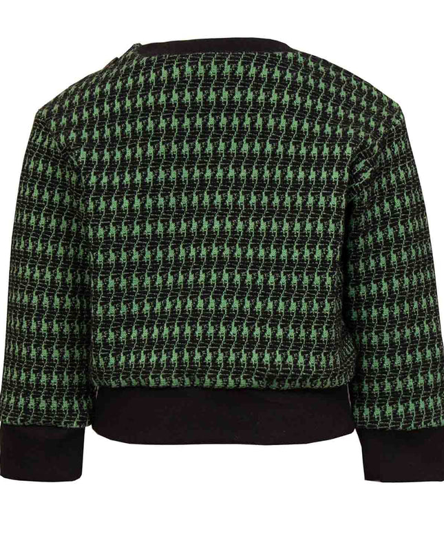 Black and green pied de poule Baby Sweatshirt with Dragon Appliqué-1
