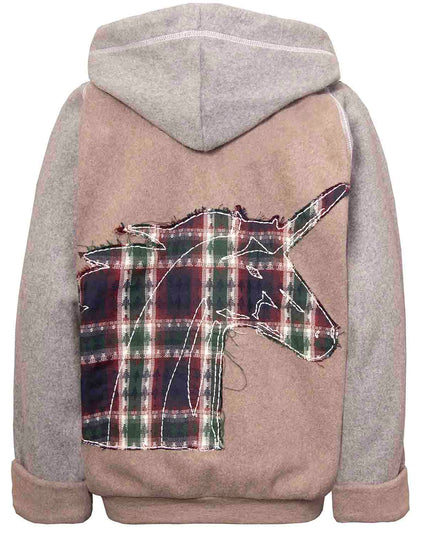 Beige Fleece Hoodie for Kids with Unicorn Applique-0