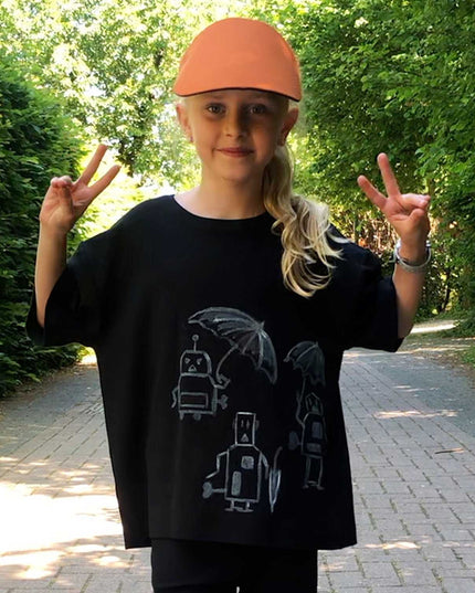 Hand-Painted Oversized Black T Shirt for Kids-1