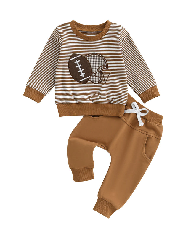 Baby Jungen Herbst-Set – Gestreiftes Sweatshirt mit Rugby-Stickerei & Hose, 2-teilig