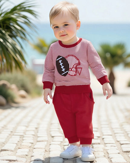 Baby Jungen Herbst-Set – Gestreiftes Sweatshirt mit Rugby-Stickerei & Hose, 2-teilig