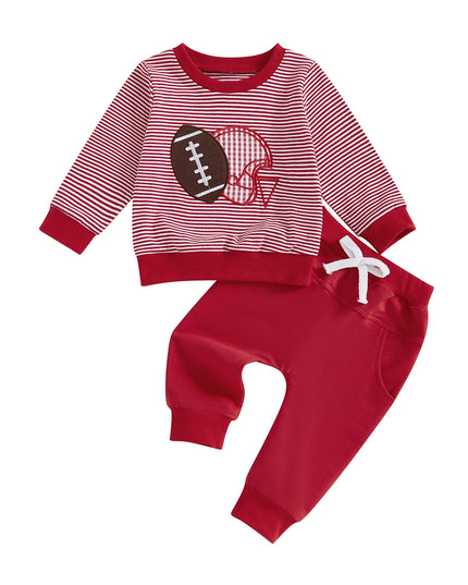Baby Jungen Herbst-Set – Gestreiftes Sweatshirt mit Rugby-Stickerei & Hose, 2-teilig