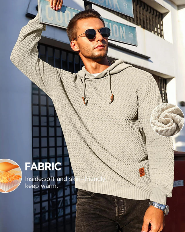 Men's Sweatshirt Spring Casual Hoodies Sweater Stylish Solid Black Long Sleeve Ribbed Knit Drawstring Tops US Size