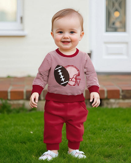 Baby Jungen Herbst-Set – Gestreiftes Sweatshirt mit Rugby-Stickerei & Hose, 2-teilig