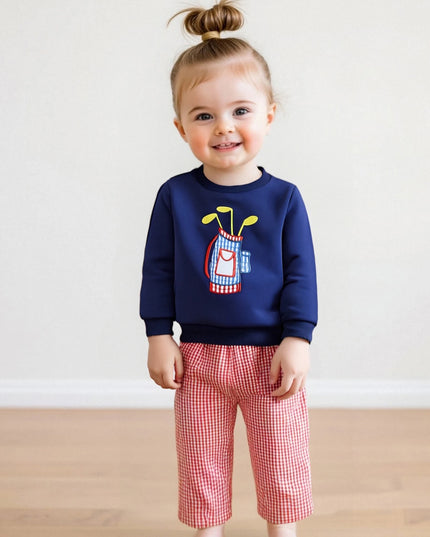 Baby Herbst-Set 2-teilig – Sweatshirt mit Bären-Applikation & Karohose, für Jungen und Mädchen