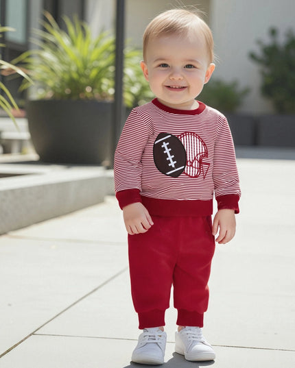 Baby Jungen Herbst-Set – Gestreiftes Sweatshirt mit Rugby-Stickerei & Hose, 2-teilig