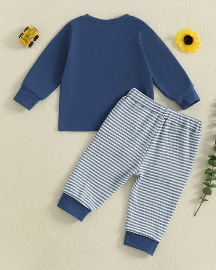 Boys Autumn Clothing Set with Car Embroidered Sweatshirt and Striped Pants - 2 Piece Outfit for Toddlers