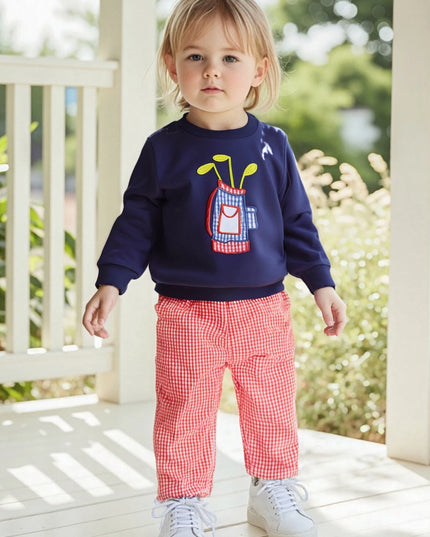 Baby Herbst-Set 2-teilig – Sweatshirt mit Bären-Applikation & Karohose, für Jungen und Mädchen