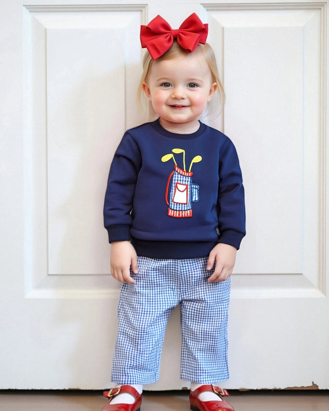 Baby Herbst-Set 2-teilig – Sweatshirt mit Bären-Applikation & Karohose, für Jungen und Mädchen