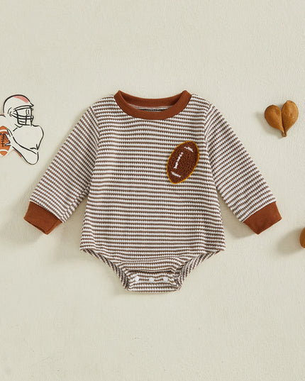 Infant Boys Fall Sweatshirt  with Long Sleeves Crewneck Rugby Embroidery and Striped Design for Autumn